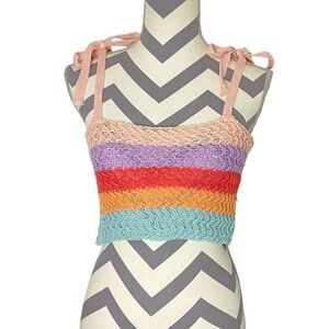 POL Tank Top Womens Size Small Tie Shoulder Knit Tube Top Crop Striped Multi